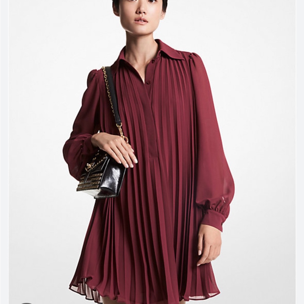 MICHAEL Michael Kors Georgette  Burgundy Pleated Dress